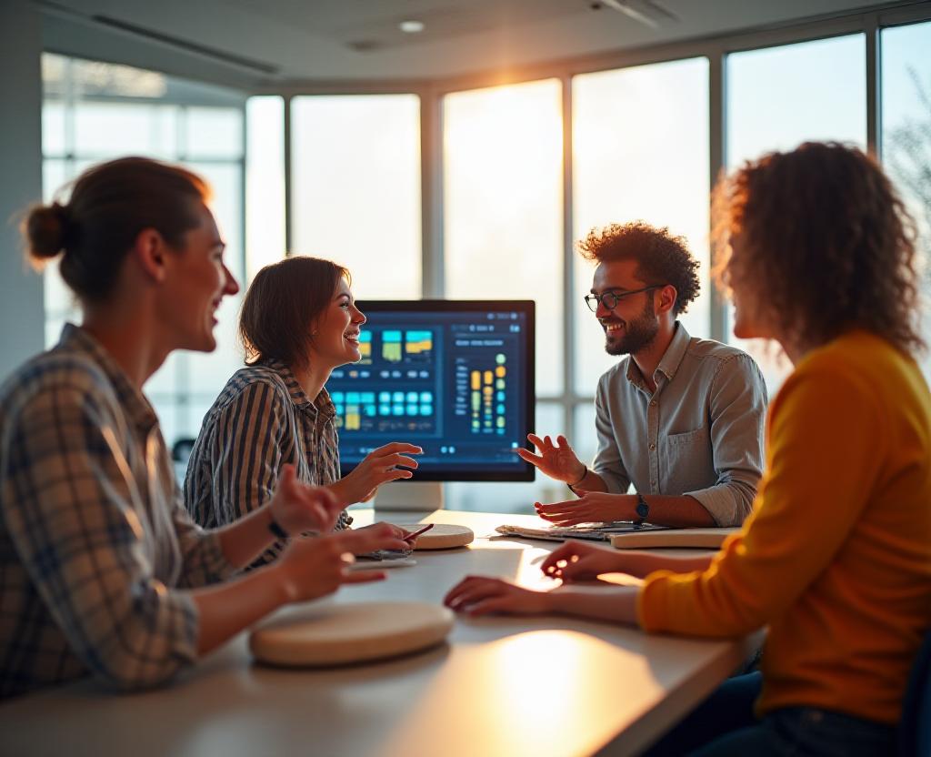 Creative team collaborating on cloud resource planning